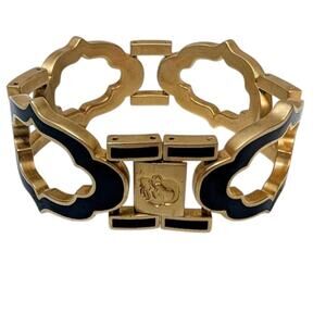 Spartina 449 Cartouche Cut Out Link Bracelet Blue Enamel Matte Gold Tone